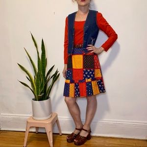 Vintage 70’s long sleeve dress patchwork skirt XS